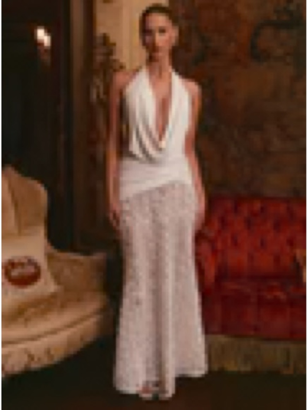 Peppermayo White Backless Halter Lace Maxi Dress